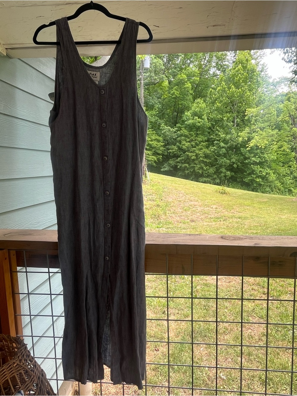 FLAX brand Linen Button-Front Blue Sleeveless Maxi Dress